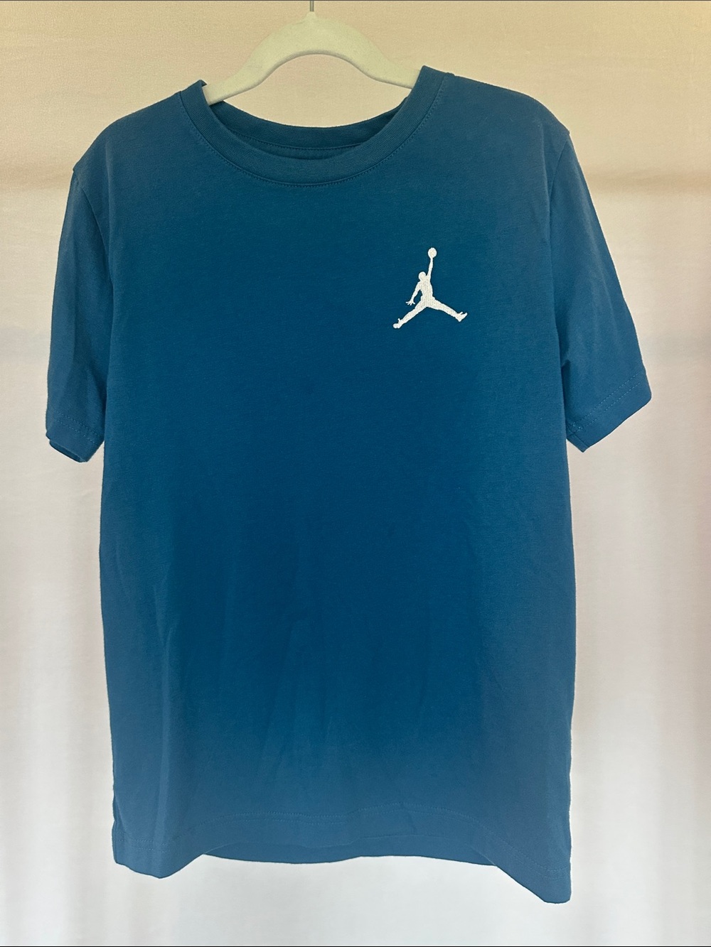 Jordan Short Sleeve Tee Blue with White Embroidered Jumpman Boys Medium (10-12)